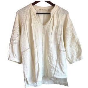 Soft Surroundings Ivory Tunic "Magnolia" with Crochet Details Size‎ Medium